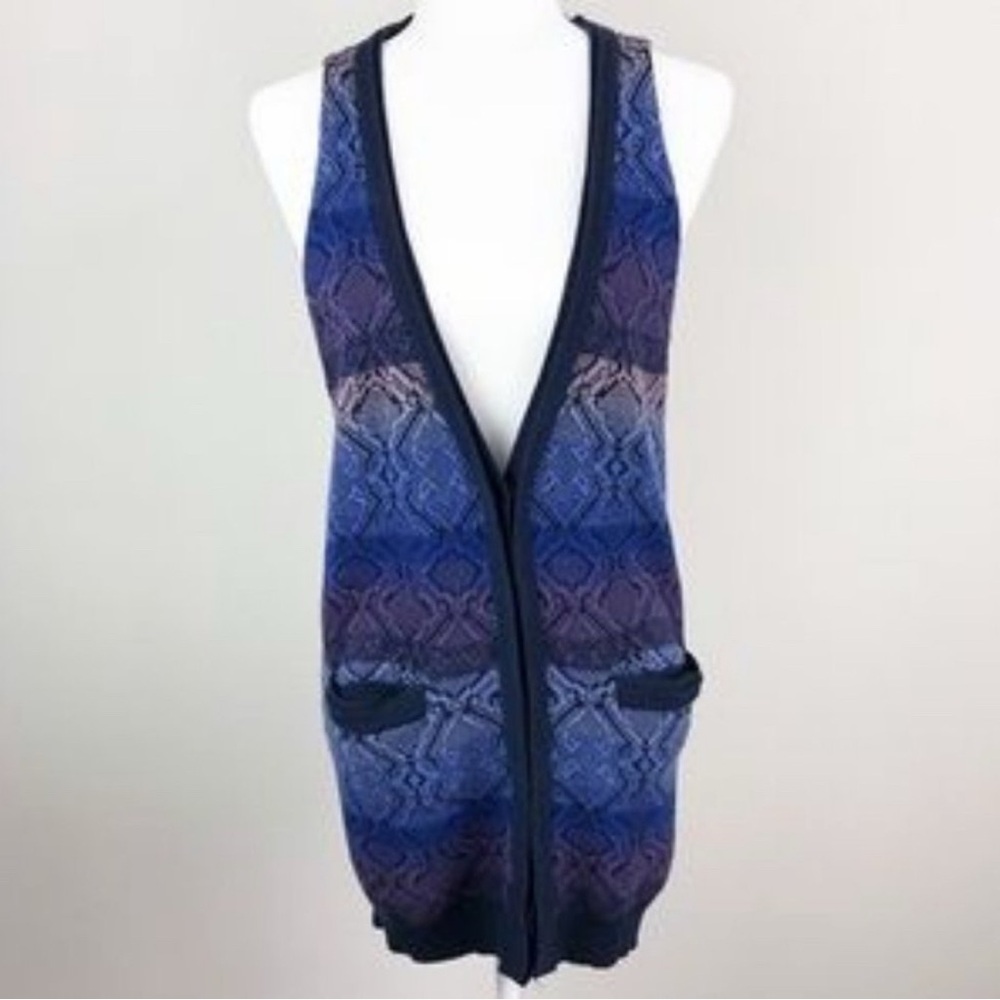 Nanette Lepore Longline V-Neck Cardigan Sweater Vest 100% Cotton Size Small